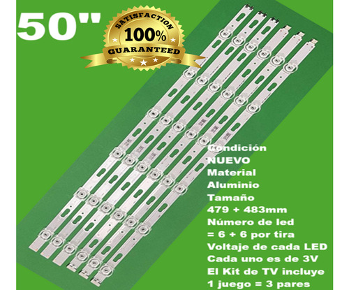 6 Tiras De 6 Leds Compatible Con Un50tu6900 Un50tu6900f