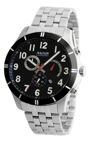 Relógio Masculino Magnum Cronógrafo Ma35253t - Prata Cor do fundo Preto