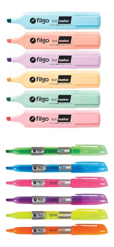 Resaltadores Colores Pastel Y Fluo Filgo X 12 Unidades