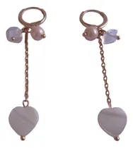 Comprar Aros Con Nácar Corazón Perla Y Cuarzo Baño Oro Hipoalergénic