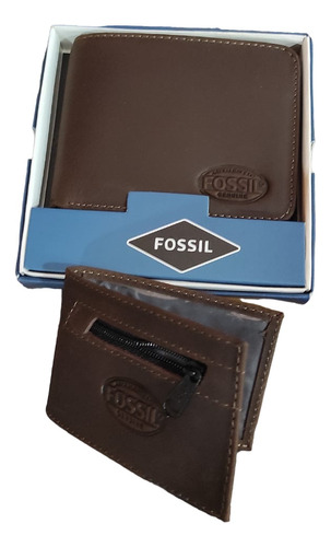 Billetera Fossil Original Bf2 De Cuero Con Cierre Monedero