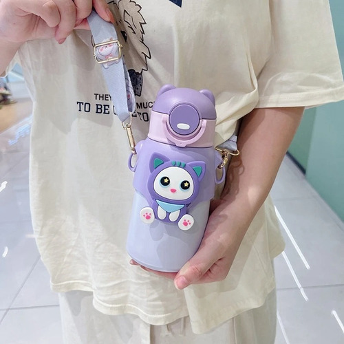 Mochila Chimola Espalda Jardín Infantil 12 + Botella Térmica Lila Perrita