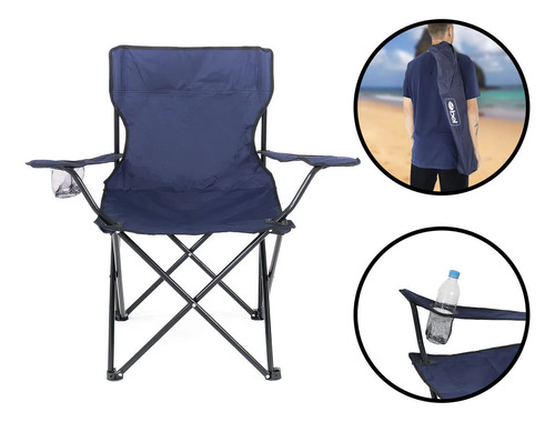 Cadeira Camping Dobrável Com Braço E Porta Copo Bel Cor Azul