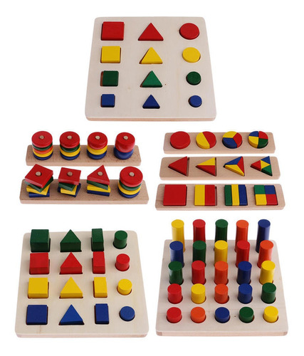 perfeclan Montessori Sensorial Material Box 8 Set Bloque geométrico Juego de Clasificación Educativos de Madera 