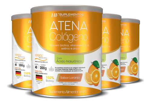 4x Colágeno Atena Verisol+ácido Hialurônico Sabor Laranja