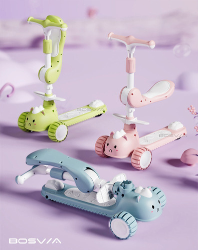 Scooter Infantil Ajustable Con Asiento 3 Ruedas Y Luz