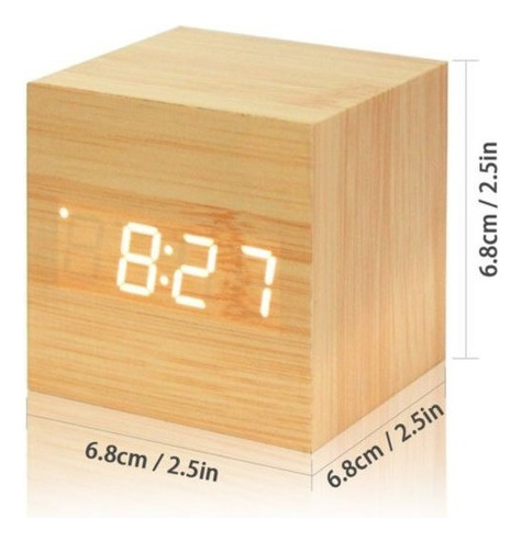 Reloj Digital Despertador Madera Led