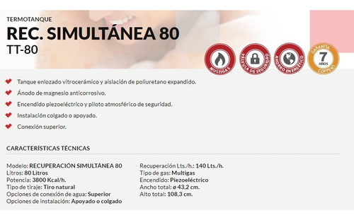 Imagen 2 de 3 de Termotanque A Gas Coppens Tt-80 Recuperacion Simultanea