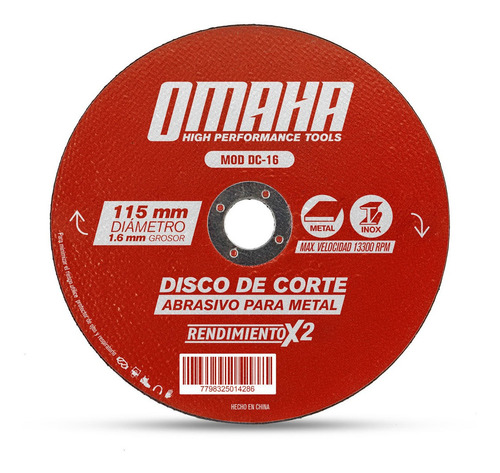 Discos De Corte 115 X 1,6 Mm 25 Uni Metales Omaha Amoladora