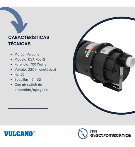 Imagen 6 de 10 de Kit Hidromasaje Vulcano Bomba Bad075+ Soplador Bsa700 + Acc.