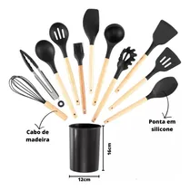 Comprar Kit 12 Utensílios De Cozinha Em Silicone E Cabo De Madeira