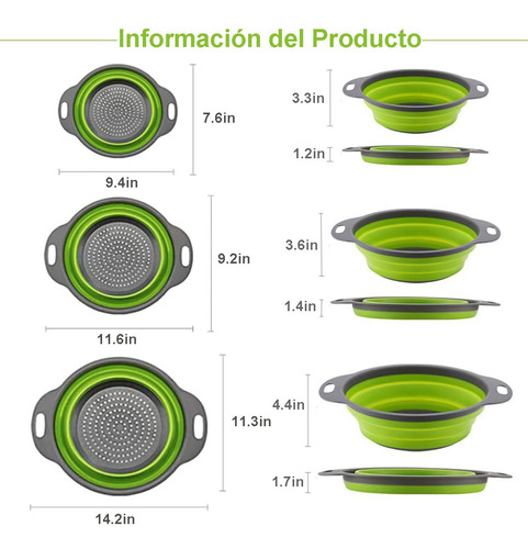 Juego De 3 Coladores De Cocina Plegables De Silicona Para