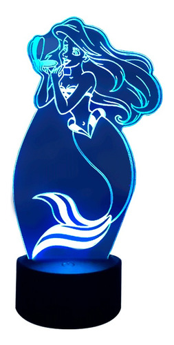 Lámpara De Mesa 3d Sirenita Disney Base Negra + Pilas