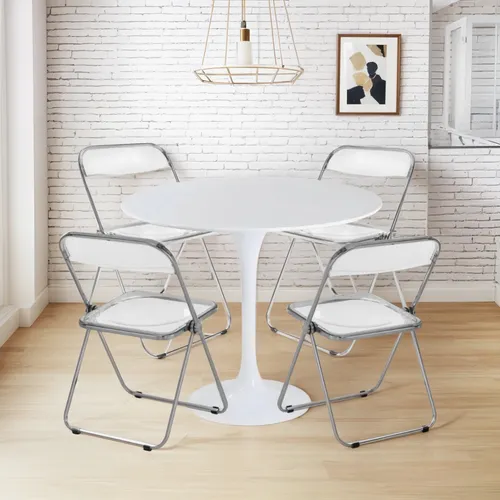 Juego De Comedor Mesa Tulip +4 Sillas Piretti Tu Idea Transparente