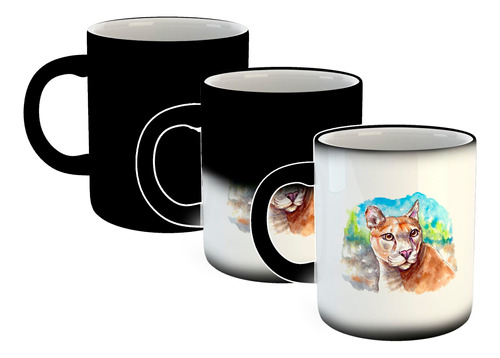 Taza Magica Puma Pintura Watercolor Art