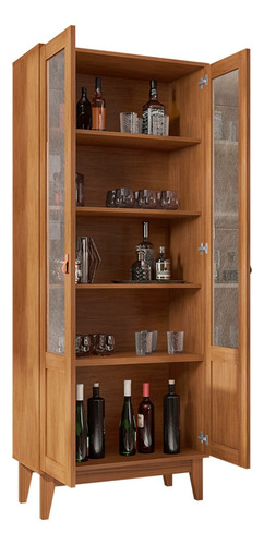 Cristaleira Com Portas De Vidro Sala De Jantar Liria Cedro Cor Marrom