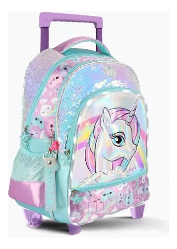 Mochila Carrito 18'' Unicornio Arcoiris Luz Led Footy E.full