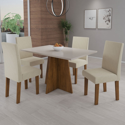 Mesa De Jantar 4 Lugares Baly Seda/blonde/nude - Viero Tampa Bege