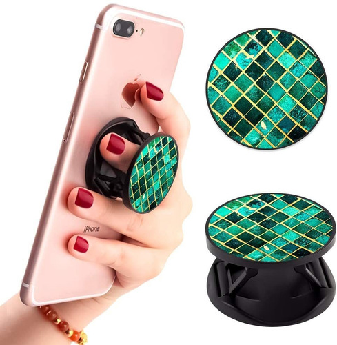 Green Lattice Marble Phone Finger Foldable Expanding Stand