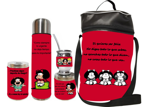 Equipo De Mate Completo Set Matero Mafalda. Ecocuero