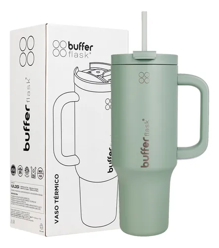 Vaso Termo Termico Buffer 1,2l Manija + Bombilla Acero Inox Sage Green
