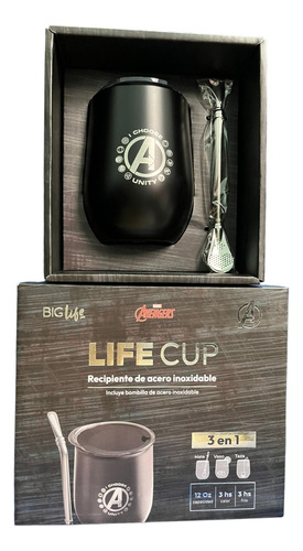 Ppr Life Cup Mate Vaso Taza 3 En 1 Bombilla Marvel Avengers