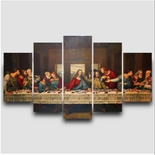 Quadro Decorativo Mosaico 5 Peças Mesa Santa Ceia