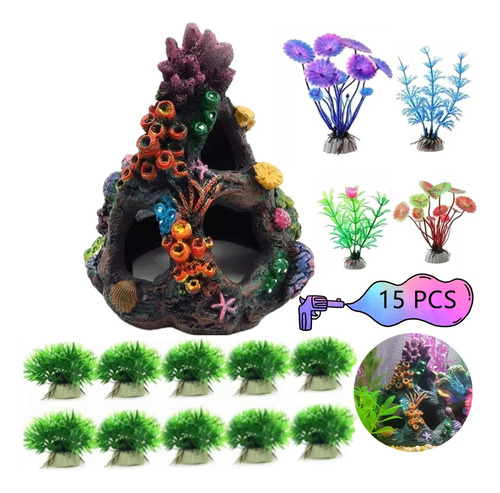 15 Pcs Plantas Decoración Acuario Pecera Y Arrecife De Coral