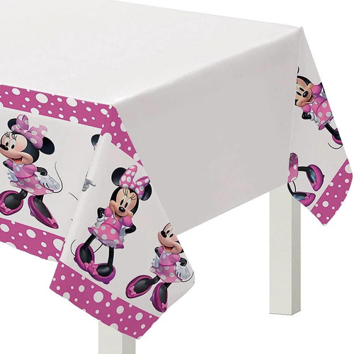 Minnie Mouse Forever Mantel De Plástico Rosa Y Blanco - 54 X