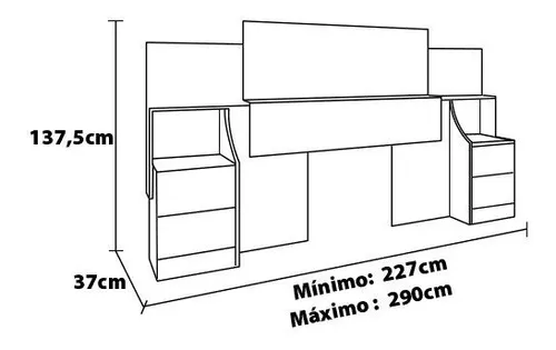 Cabeceira para cama box Casal/Queen/King RV Móveis com 02 mesas de