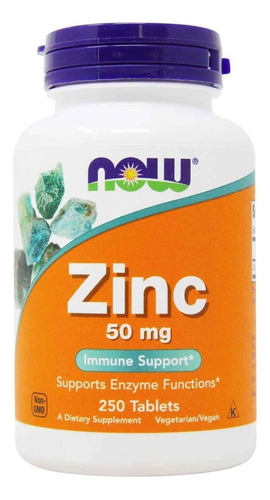 Now Foods Zinc Imunidad 50mg 250 Tabs Vegano Sfn Sabor Sin sabor