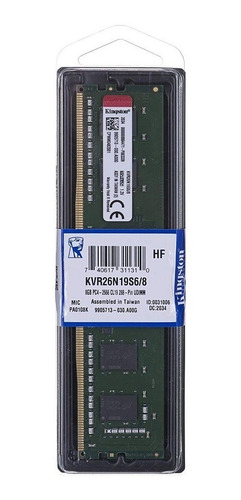Imagen 2 de 2 de Memoria RAM ValueRAM color verde 8GB 1 Kingston KVR26N19S6/8
