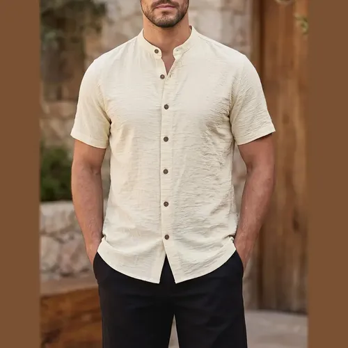 Camisa Gola Padre Masculina Manga Curta Social Verão Festa