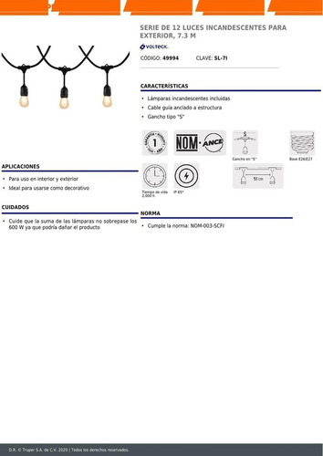 Imagen 3 de 5 de Serie 12 Luces Incandescentes Exterior 7.3 M 49994_