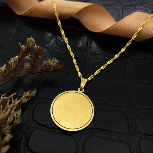 Cadena Y Dije Medalla Para Grabar 2 Cm Oro 18k Amarillo 55 Cm