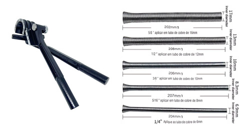 Kit Curvador De Tubos De Cobre 3 Em 1 + Conjunto De Molas