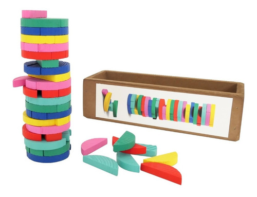 Torre De Construcción Circular Madera En Caja Infantil 