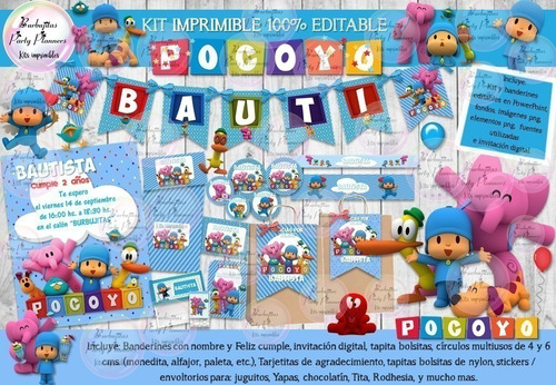 Kit Imprimible Candy Bar Pocoyo 100% Editable