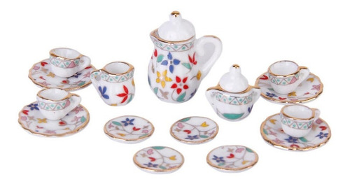 15pcs Casa De Muñeca Mini Comedor Porcelana Conjunto De Té