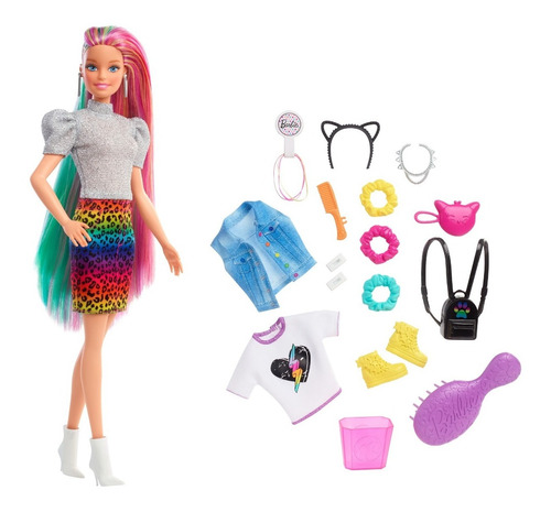 Barbie Peina Y Cambia De Color Rainbow Hair Mattel E.full