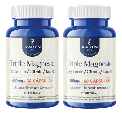 Pack X2 Triple Magnesio Bisglicinato, Citrato, Taurato 400mg