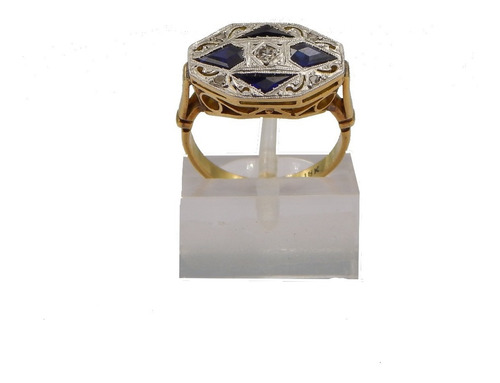 Fantastico Anillo De Oro Art Deco Con Brillante Y Zafiros!