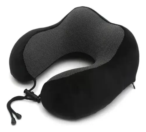 Almohadilla Almohada De Viaje Para Cuello Con Memoria Color Negro Diseño De La Tela Lisa