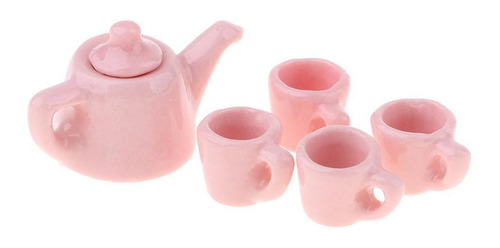 5pcs Muñeca Casa Miniatura Pink Tea Set Cocina Accesorio De