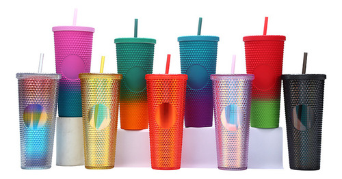 Vaso Mate Grande De 710 Ml, Reutilizable, Tapa Y Pajita A Pr