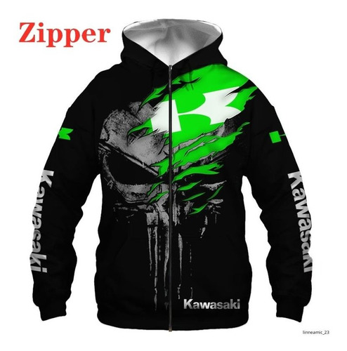 Sudadera De Moto Kawasaki 3d Punisher Print Jac 2022