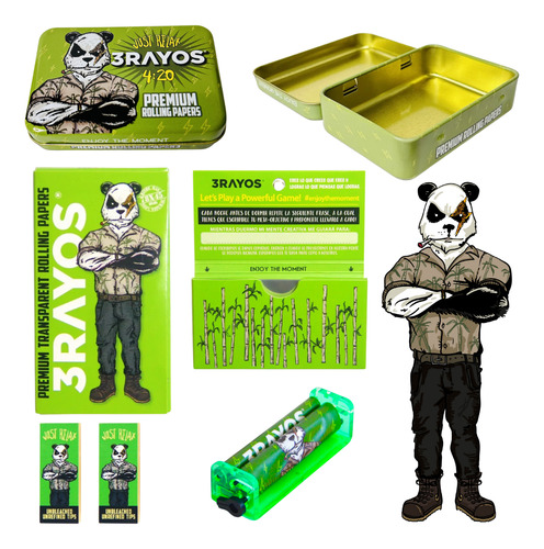 Kit Armador Cigarrillo + Lata + Celulosa Y Tips X 100 3rayos Verde