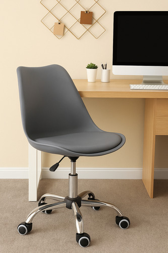 Silla De Oficina Acolchonada Eames Tulip Con Ruedas Cómoda Gris Claro Piel Sintética