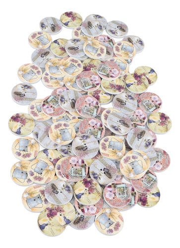 Botones Decorativos De Madera, 100 Piezas, Impresión Mixta,