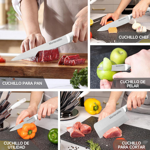 Juego De Cuchillos De Cocina Profesional 8 Piezas Con Base Color Plata